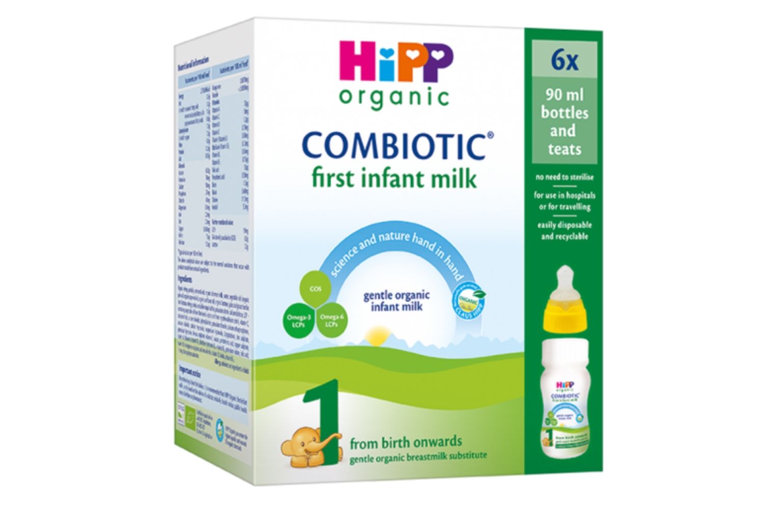 Hipp organic combiotic first infant milk store from birth 6 x 90ml starter pack